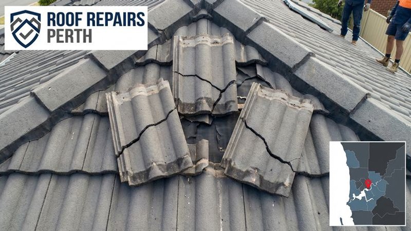 Aerial view of a Perth tiled roof showing a cluster of cracked concrete tiles alongside intact tiles needing replacement