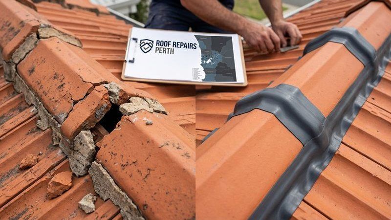 Close-up comparison of cracked traditional cement mortar versus intact flexible pointing compound