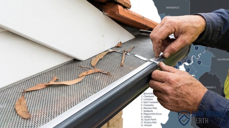 Mesh gutter guard installed on Colorbond guttering on a Perth home surrounded by native trees