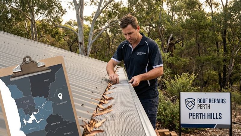 Metal mesh gutter guard installed on a Perth hills property providing ember protection in a bushfire-prone area with eucalyptus
