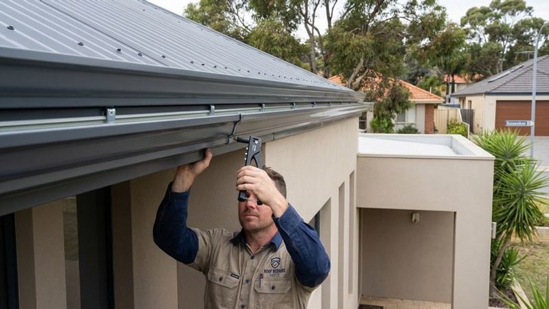 New Colorbond guttering being installed along the roofline of a modern Perth suburban home