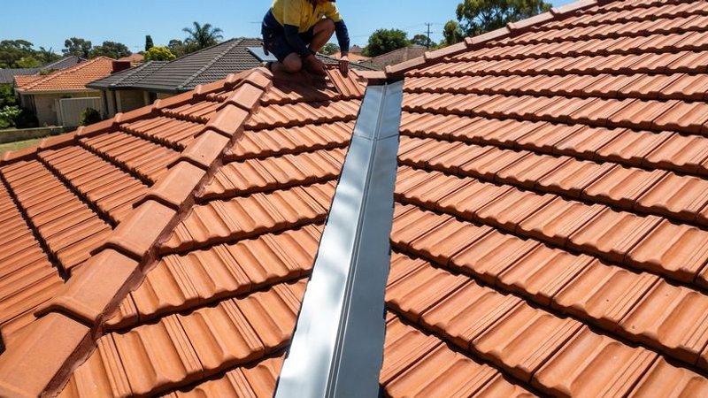 New Colorbond valley iron installed on a Perth tiled roof showing clean lines and proper tile overlap into the channel
